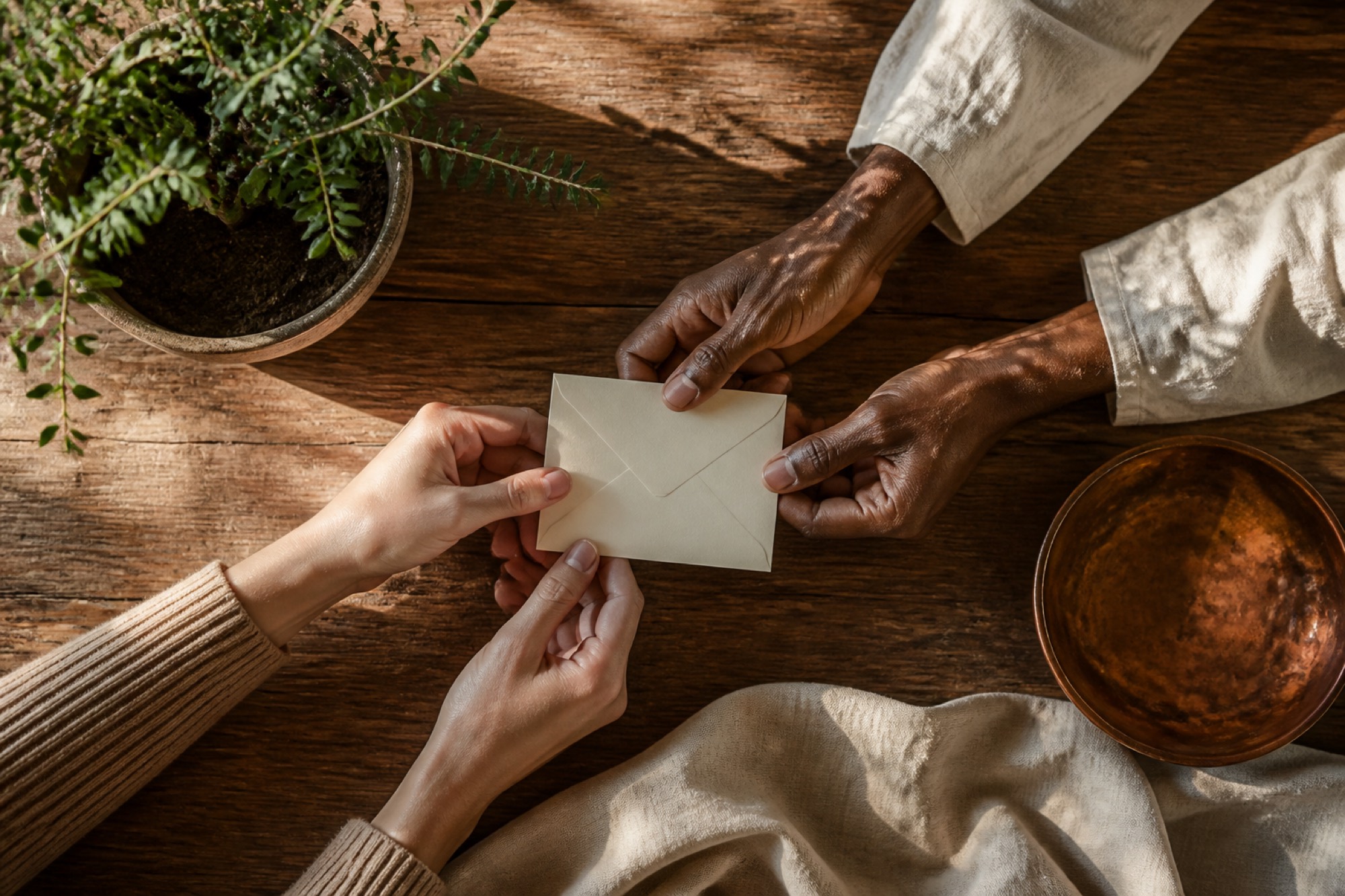 Hands exchanging a gift